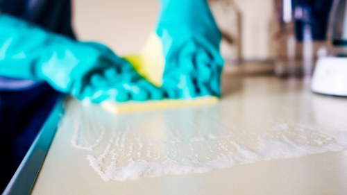 Local office cleaners maintaining a shared office kitchen in W1G